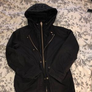 Black double dip up hooded jacket